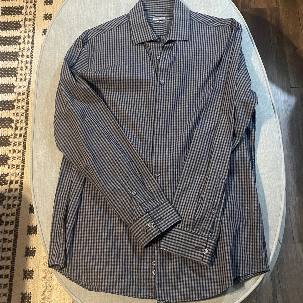 Kenneth Cole Black and Gray Checkered Shirt